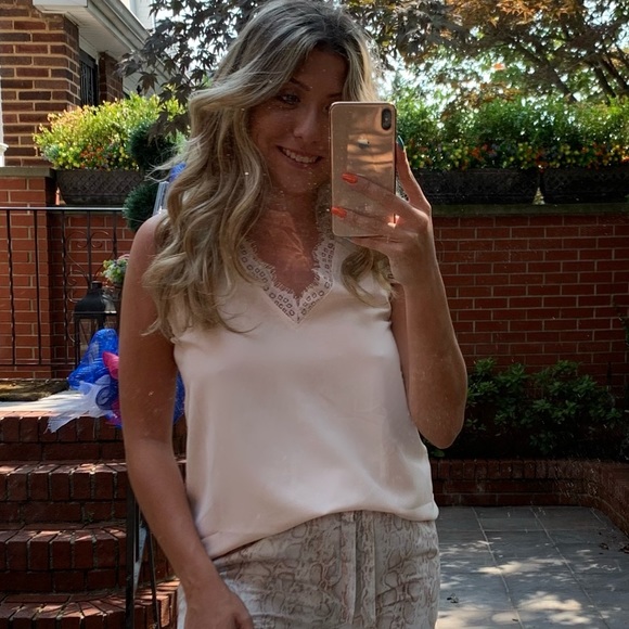 Apricot Lace Neck Tank Top - Picture 2 of 2